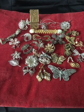 Antique Vintage Cannetille And Filigree Jewellery X 30 Af