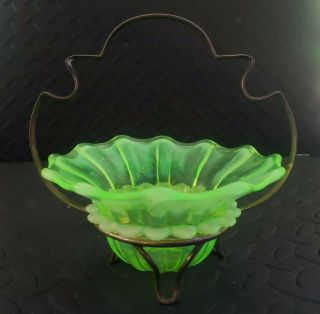 Antique English Opalescent Vaseline Glass Condiment Bowl