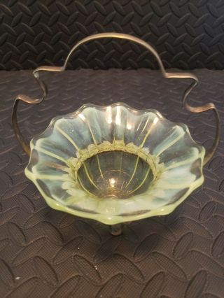 Antique English Opalescent Vaseline Glass Condiment Bowl 3
