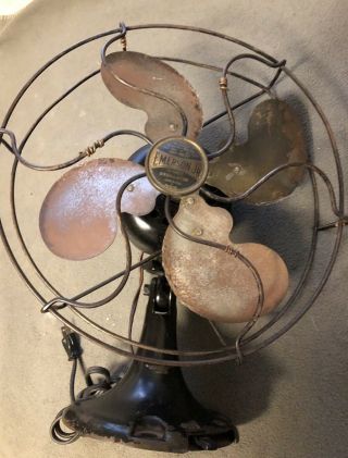 100year Old Vintage Emerson Electric All Metal 11 " Blade Oscillating Fan Antique