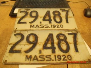 2 Antique 1920 Mass Front And Back Matching Licence Plates.