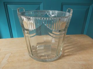 Vintage Clear Glass Ice Bucket With Stand Up Handles And Draping Design