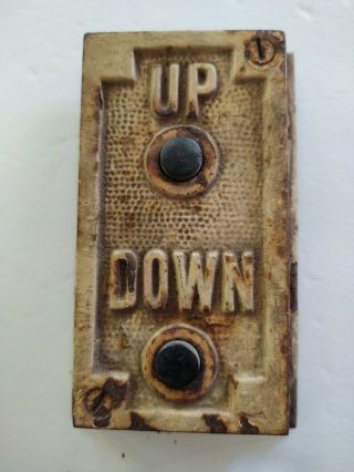 Antique Cast Iron Elevator Up Down Plate Control Box With Buttons