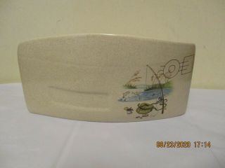 Vtg Envelope Shaped Ceramic Wall Pocket W/fishing Pole/creel/fish/pond Scene