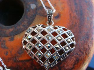 Vintage Sterling Silver And Marcasite Heart Pendant Necklace 18 "