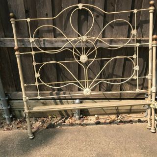 Antique Metal Bed Frame With Headboard,  Footboard And Rails