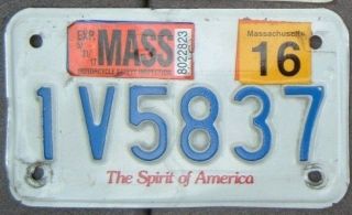 Massachusetts 2016 The Spirit Of America Motorcycle License Plate 1 V 5837 ^
