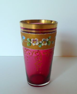 Antique Moser Czech Bohemian Cranberry Glass Tumbler Beaker Juice Water Glass