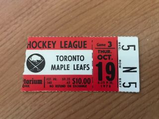 1978 - 79 Buffalo Sabres Vintage Ticket Stub From The Aud - Game 3 Vs Maple Leafs