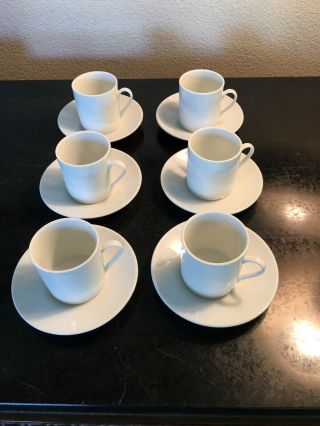 Six Vintage White Porcelain Expresso Cups And Saucers.