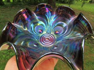 Imperial Scroll Embossed Antique Carnival Art Glass Mid - Sized Bowl Purple