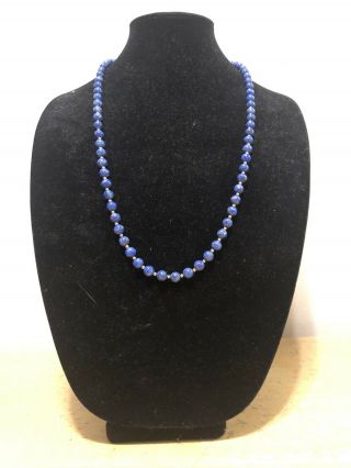 Vintage Lapis Lazuli 10mm Polished Bead Necklace 30 Inches Long Blue