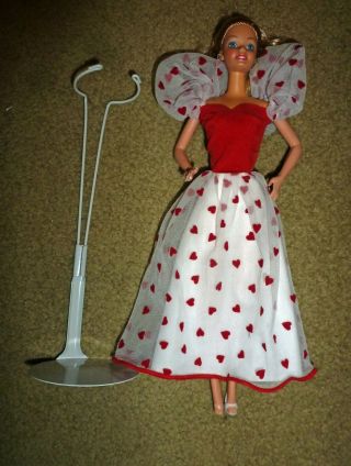 Vintage Loving You Barbie With Heart Dress & Red Stone Jewelry 1980 