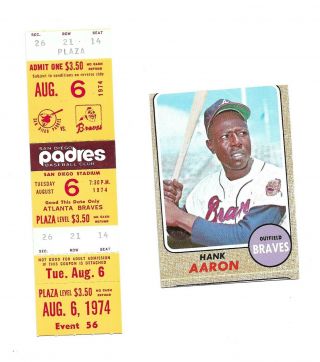 Hank Aaron Hits Hrs 727 & 728 & Mccovey Hits 428 Padres Aug 6 1974 Ticket Stub