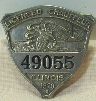 1920 Illinois Licensed Chauffeur Pinback Badge State Sovereignty National Union