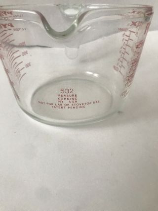 Vintage Pyrex Glass 4 Cup/1 Quart/1 Liter Measuring Cup Open Handle Red Letters 3