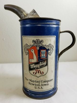 Antique Vtg Tin Maytag Hit & Miss Engine Advertising Oil & Gas Fuel Mixing Can