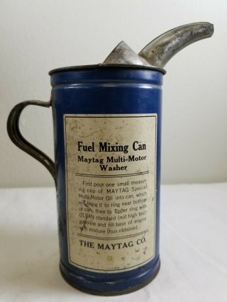 Antique Vtg Tin Maytag Hit & Miss Engine Advertising Oil & Gas Fuel Mixing Can 2
