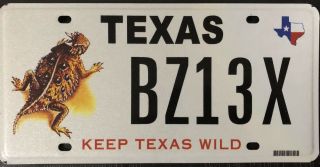 Texas License Plate Official Issued Keep Texas Wild Horned Lizard Special Plate