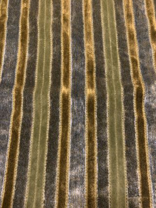 Vintage 1960’s Blue & Green Striped Cut Velvet Upholstery Fabric 55” X 51”