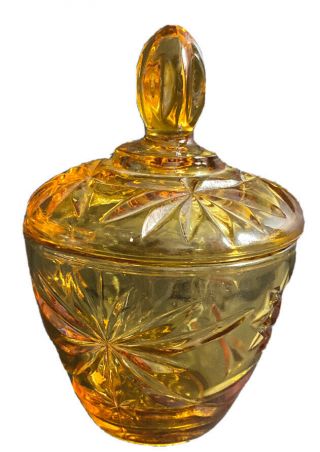 Vntg Retro Rare Anchor Hocking? Amber Glass Sugar Bowl With Lid/ Trinket/candy