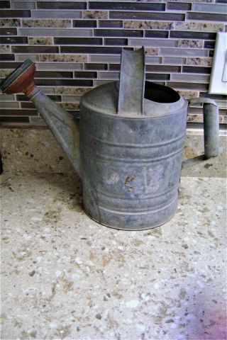 Vintage Galvanized Metal Watering Can Old Antique With Sprinkle Head Great Style