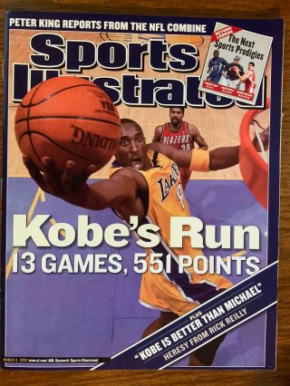 Kobe Bryant Sports Illustrated March 3 2003 No Label Los Angeles Lakers