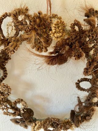 Victorian Antique Hairwork Hair Art Floral Wreath Memento Mori Mourning 3 Colour