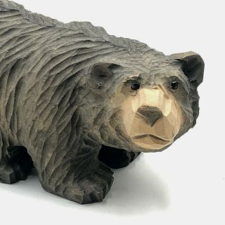 Vintage Quebec Style Folk Art Hand Carved Wooden Bear Carving Glass Eyes Ex