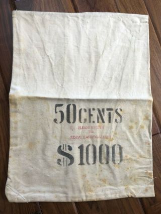 Vintage Royal Canadian 50 Cents ($1,  000) Canvas Money/coin Bank Deposit Bag