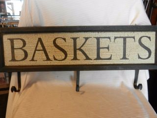 Baskets Wooden Antique Finish Sign With 3 Hooks For Coats,  Hats