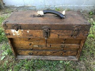 Vintage 7 Drawer Wood Machinist Tool Chest Box Usa Wooden Antique 1920’s