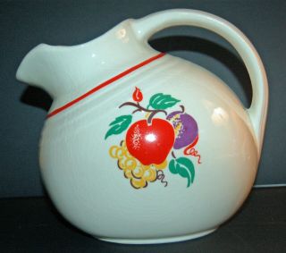 Vintage Pottery Guild Ball Jug / Pitcher With Ice Lip - Fruit Decoration