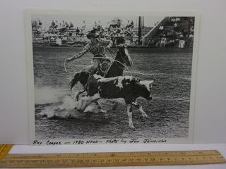 1980 Rodeo Calf Roping 8x10 Photo Paper Signed Jim Jennings Roy Cooper