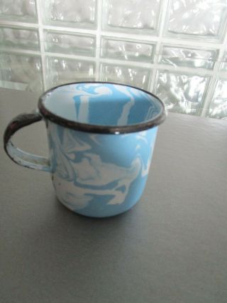 Vintage Lt.  Blue & White Swirl Childs Graniteware,  Enamelware,  Spatterware Cup