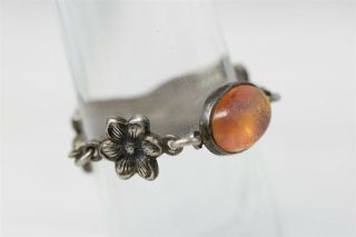 Art Nouveau Dragons Breath Glass Sterling Silver Flower Ring Antique Luxury