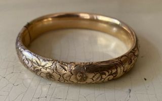 Antique Vintage Gold Filled Or Plated Floral Etched Bangle Bracelet