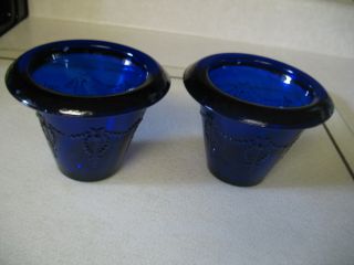 2 Vintage Heavy Cobalt Blue Glass Candle Holders Small Vases?? 3 3/4 " Tall Guc