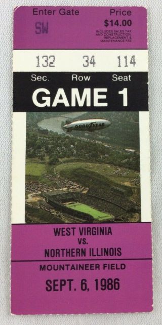 Cfb 1986 09/06 Northern Illinois At West Virginia Football Ticket - Mike Timko