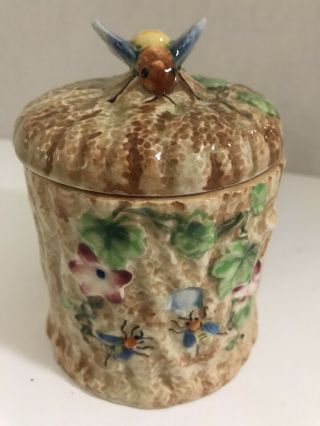 Vintage Marutomoware Handpainted Honey Jar Japan With Bee On Lid