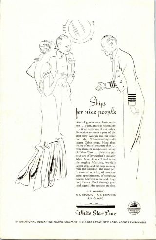 Vintage 1933 White Star Cruise Line Print Ad " Ships For People "