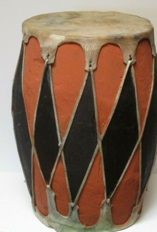 Large Native American Indian Drum Wood Sculpture Painting Tribal Vintage Antique