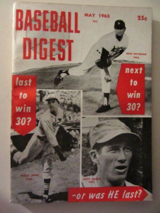 Baseball Digest - May 1963 - Don Drysdale,  Dizzy Dean,  Lefty Grove Cover