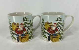 Set 2 Williams Sonoma Holiday Mug Santa Vintage Christmas 12 Oz