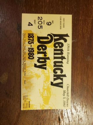 1980 Kentucky Derby Ticket Stub.  Horse Racing / Churchill Downs
