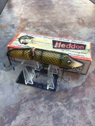 Awesome Vintage Heddon Wood Jointed Vamp 7309m Pike Scale - Glass Eyes