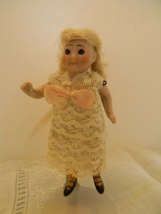 Antique All Bisque Doll Glass Eyes,  Orange Sock Dbl Strap Shoes Doll House Doll