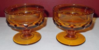 Set Of 2 Vtg Amber Tiffin Glass Sherbert Dessert Bowl Dish 6 Fl Oz Kings Crown,
