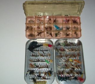Two Cases - Weber & Orvis - With A Large Assortment Of Colorful Fishing Flies Ex
