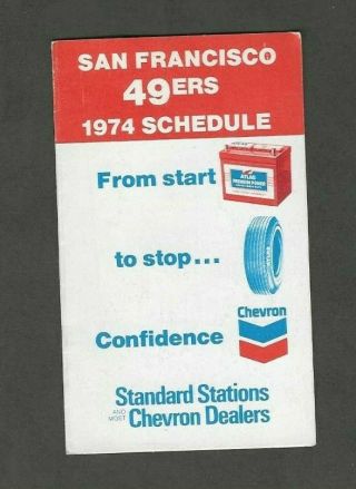 1974 San Francisco 49ers Pocket Schedule Sponsored By Chevron Dealers